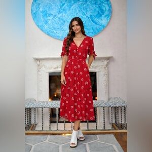 Vacation Idea 🌺Shabby chic Red Floral Dress S